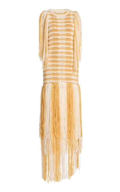 Ulla Johnson Silvia Fringed Knit Maxi Dress In Orange