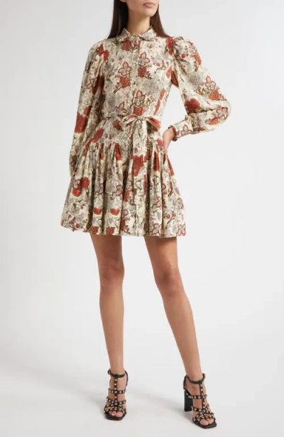 Ulla Johnson Simona Floral Print Long Sleeve Silk Minidress In Multi