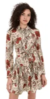 Ulla Johnson Simona Belted Ruffled Floral-print Silk Crepe De Chine Mini Dress In Neutral