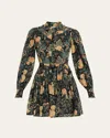 Ulla Johnson Simona Silk Long-sleeve Mini Shirtdress In Green