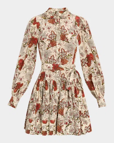 ULLA JOHNSON SIMONA SILK LONG-SLEEVE MINI SHIRTDRESS