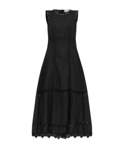 Ulla Johnson Anela Lace-trimmed Midi Dress In Black
