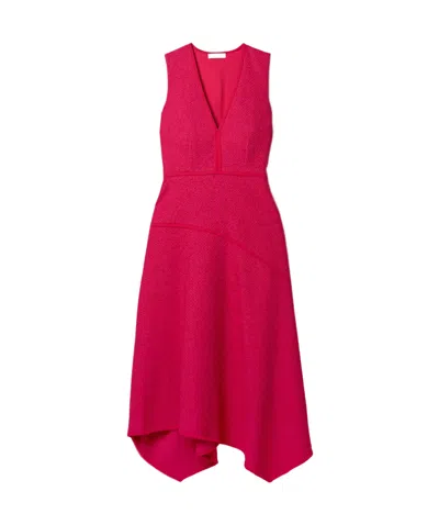 Ulla Johnson Florence Chiffon-trimmed Cotton-blend Tweed Midi Dress In Pink