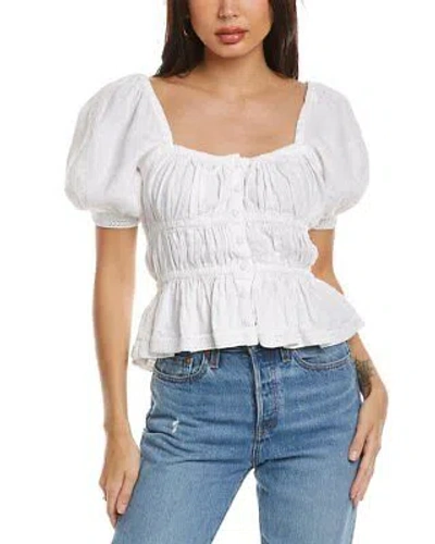 Pre-owned Ulla Johnson Smocked Linen Top Women's In Bone