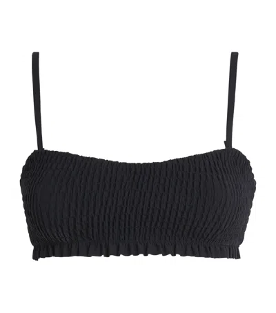 Ulla Johnson Smocked Marseille Bikini Top In Black