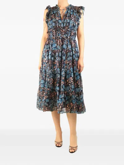 Pre-owned Ulla Johnson Smocked Tiered Midi Dress In Blue