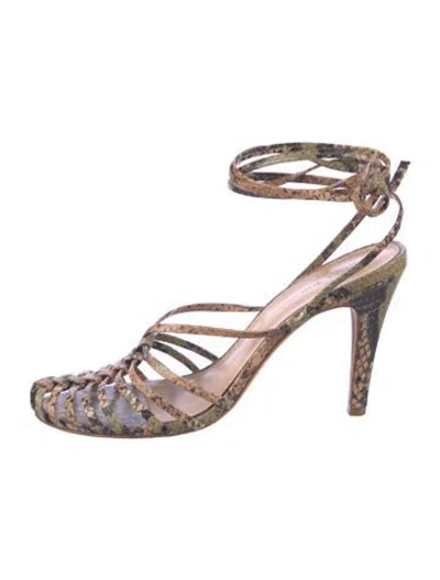 Pre-owned Ulla Johnson Snakeskin Animal Print Slingback Pumps In Brown