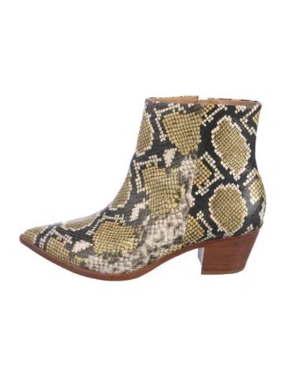Pre-owned Ulla Johnson Snakeskin Animal Print Western Boots In Yellow