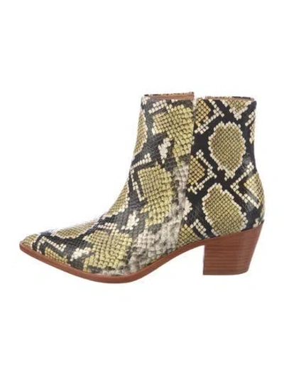 Pre-owned Ulla Johnson Snakeskin Animal Print Western Boots In Yellow