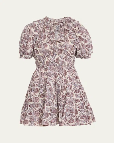 Ulla Johnson Soffia Printed Puff-sleeve Mini Dress In Purple