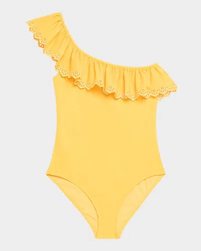 Ulla Johnson Solara Embroidered Flutter One-piece Swimsuit In Noir