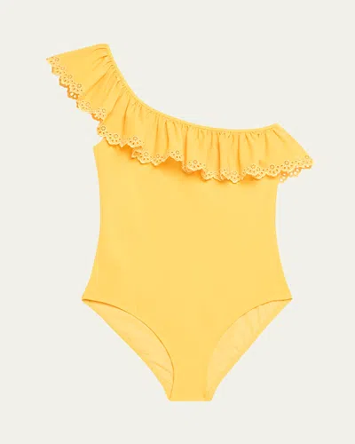 ULLA JOHNSON SOLARA EMBROIDERED FLUTTER ONE-PIECE SWIMSUIT