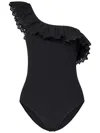 Ulla Johnson Solara Embroidered Flutter One-piece Swimsuit In Black