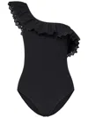 Ulla Johnson Solara Embroidered Flutter One-piece Swimsuit In Black