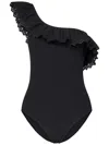 Ulla Johnson Solara Embroidered Flutter One-piece Swimsuit In Black