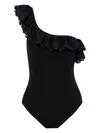 Ulla Johnson Solara Embroidered Flutter One-piece Swimsuit In Black