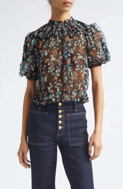 Ulla Johnson Solenne Puff Sleeve Silk Top In Purple
