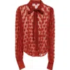 Ulla Johnson Soraya Dot Sheer Mesh Button-up Shirt In Red