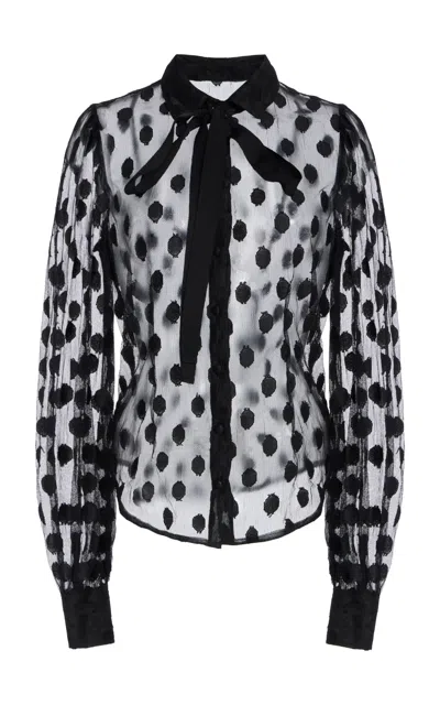 Ulla Johnson Soraya Lace Neck-tie Cotton Top In Black