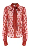 Ulla Johnson Soraya Lace Neck-tie Cotton Top In Red