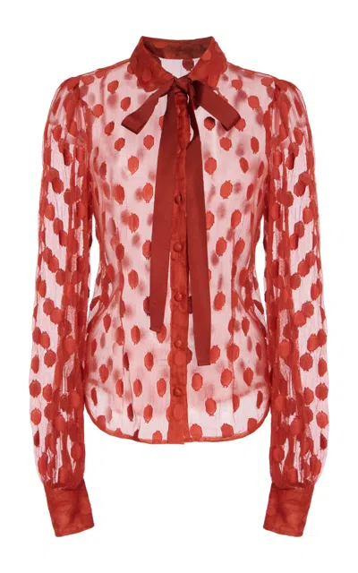 Ulla Johnson Soraya Lace Neck-tie Cotton Top In Red