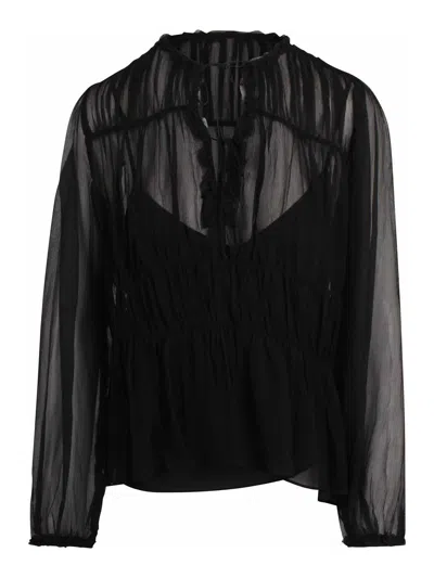 Ulla Johnson Soraya Semi-sheer Blouse With Bow At The Neck In Black
