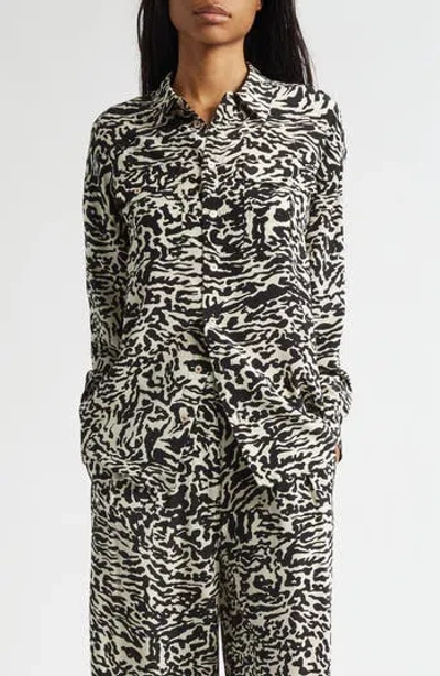 Ulla Johnson Soren Zebra-print Silk Crepe De Chine Shirt In Black