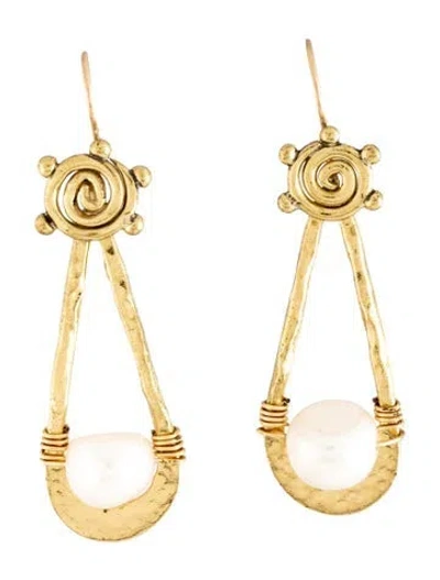 Pre-owned Ulla Johnson Spiral Pearl Drop Earrings In White