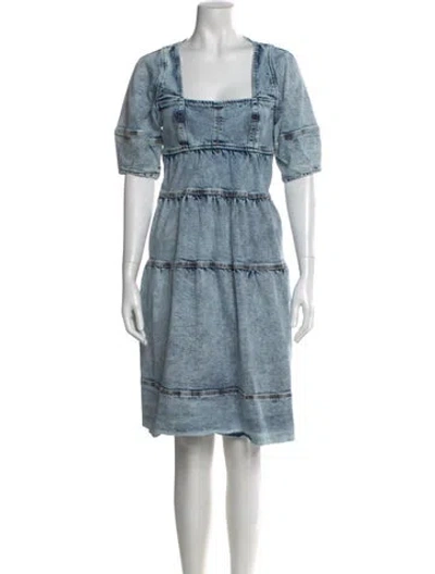Pre-owned Ulla Johnson Square Neckline Knee-length Dress In Blue