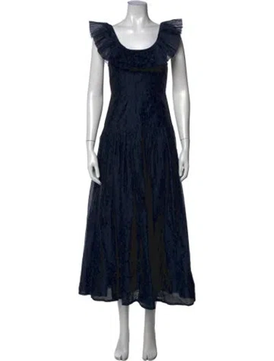Pre-owned Ulla Johnson Square Neckline Long Dress In Blue