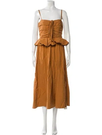 Pre-owned Ulla Johnson Square Neckline Long Dress In Brown
