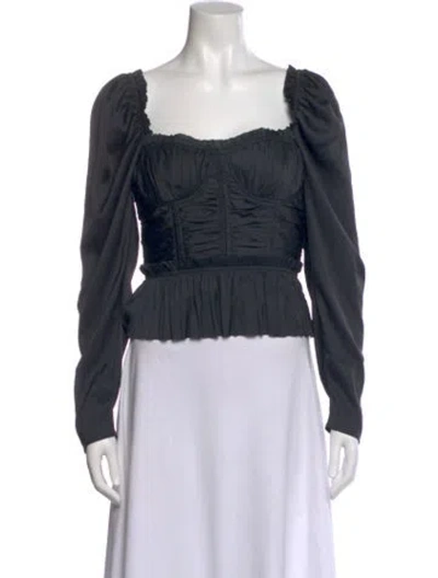 Pre-owned Ulla Johnson Square Neckline Long Sleeve Blouse In Black