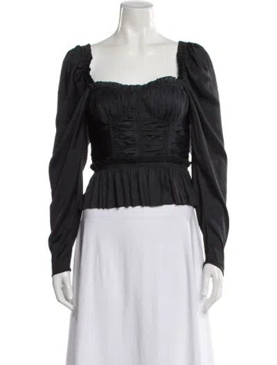 Pre-owned Ulla Johnson Square Neckline Long Sleeve Blouse In Black