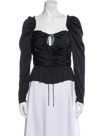 Pre-owned Ulla Johnson Square Neckline Long Sleeve Blouse In Black
