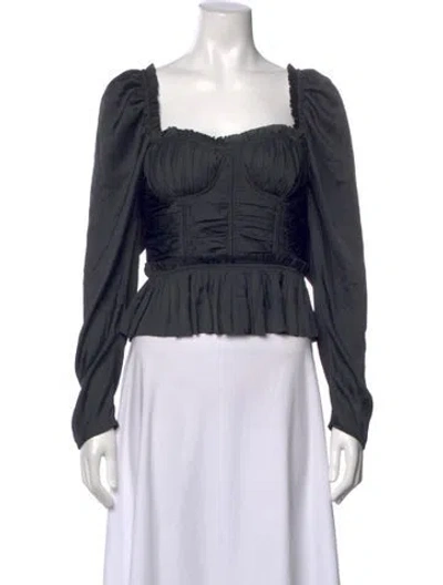 Pre-owned Ulla Johnson Square Neckline Long Sleeve Blouse In Black