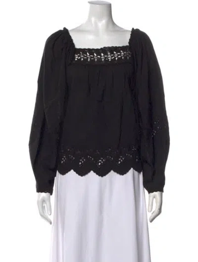 Pre-owned Ulla Johnson Square Neckline Long Sleeve Blouse In Black