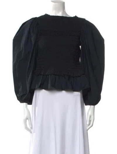 Pre-owned Ulla Johnson Square Neckline Long Sleeve Blouse In Blue