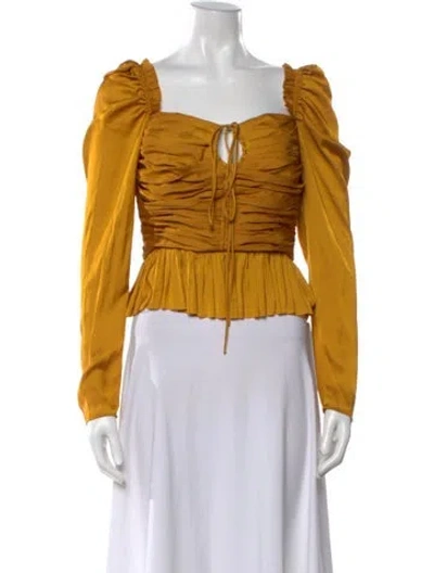 Pre-owned Ulla Johnson Square Neckline Long Sleeve Blouse In Gold