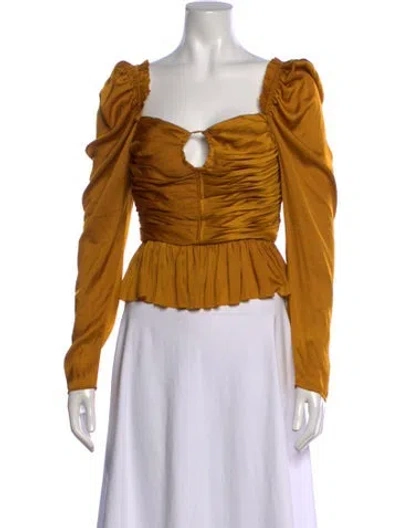 Pre-owned Ulla Johnson Square Neckline Long Sleeve Blouse In Gold