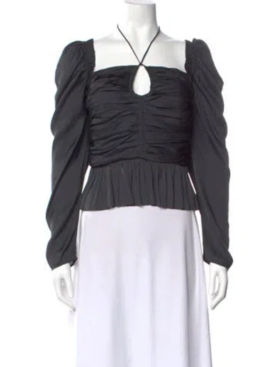 Pre-owned Ulla Johnson Square Neckline Long Sleeve Blouse In Gray