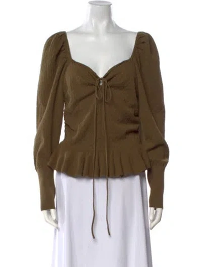 Pre-owned Ulla Johnson Square Neckline Long Sleeve Blouse In Green