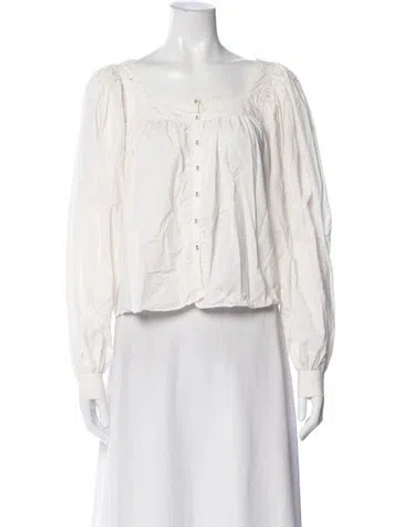 Pre-owned Ulla Johnson Square Neckline Long Sleeve Blouse In Neutral
