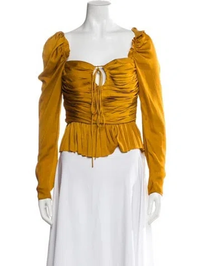 Pre-owned Ulla Johnson Square Neckline Long Sleeve Blouse In Orange