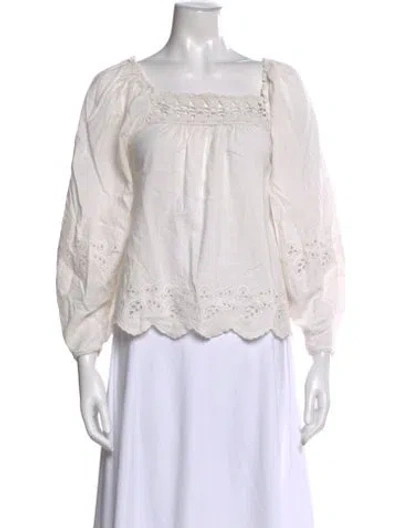 Pre-owned Ulla Johnson Square Neckline Long Sleeve Blouse In White