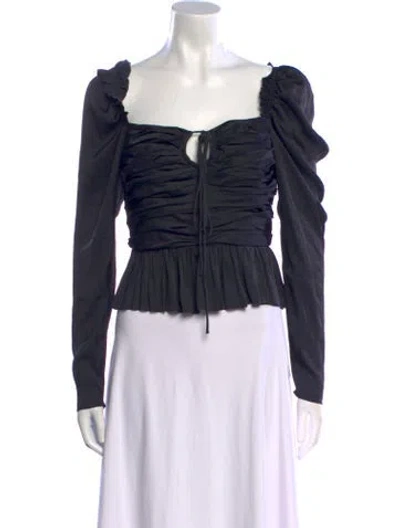Pre-owned Ulla Johnson Square Neckline Long Sleeve Crop Top In Black
