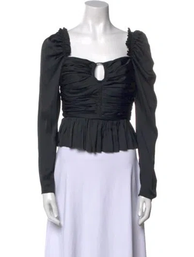 Pre-owned Ulla Johnson Square Neckline Long Sleeve Crop Top In Black