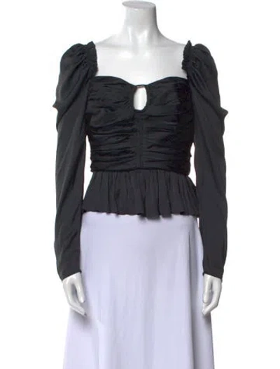 Pre-owned Ulla Johnson Square Neckline Long Sleeve Crop Top In Black