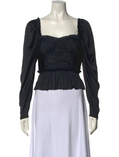 Pre-owned Ulla Johnson Square Neckline Long Sleeve Crop Top In Black