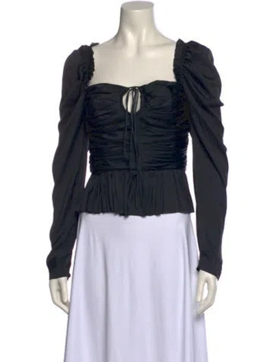Pre-owned Ulla Johnson Square Neckline Long Sleeve Crop Top In Black
