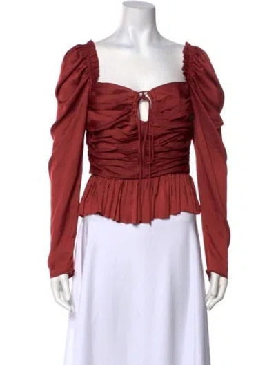 Pre-owned Ulla Johnson Square Neckline Long Sleeve Crop Top In Orange